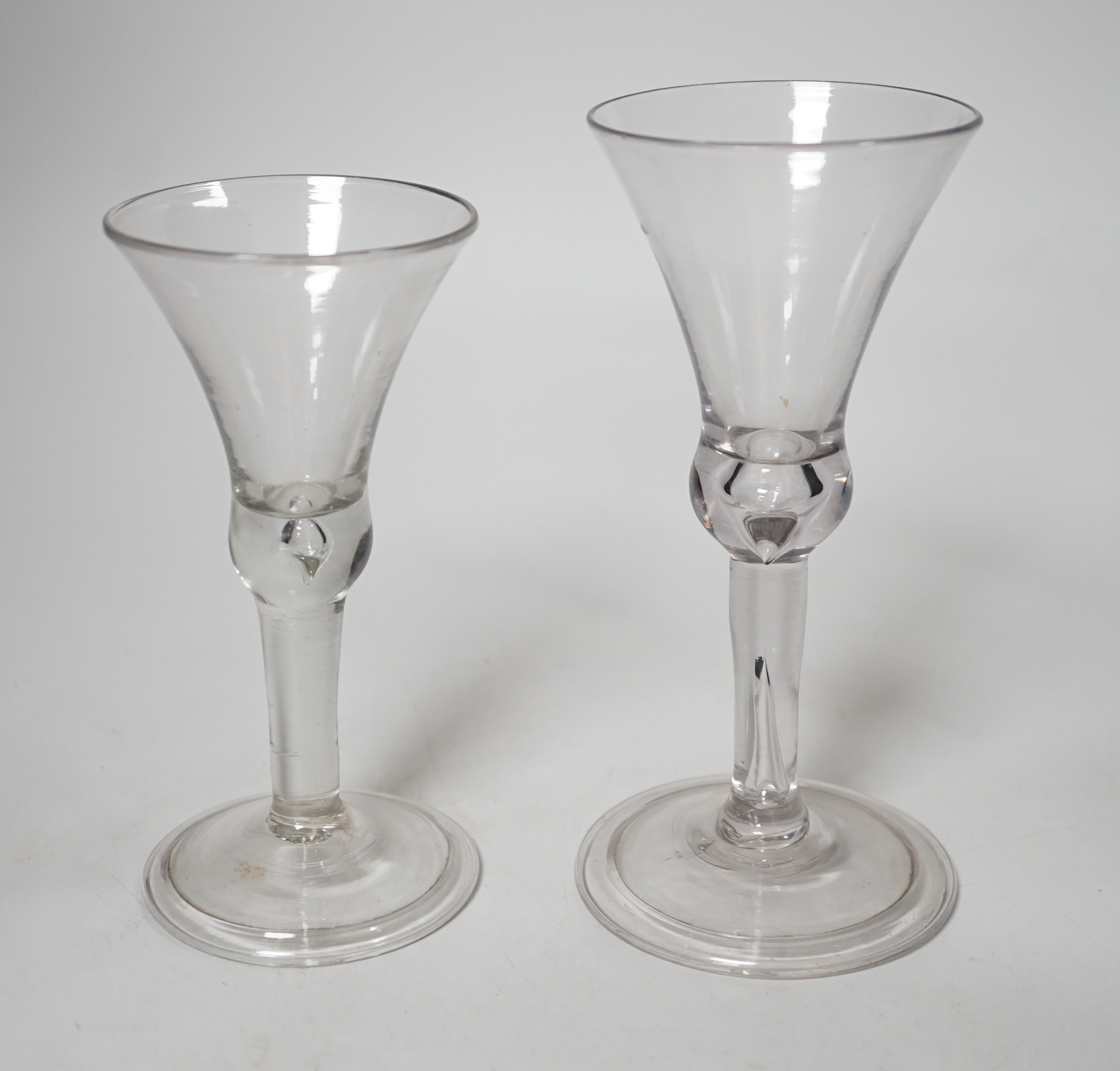 Two Georgian style glass ale flutes. Tallest 18cm